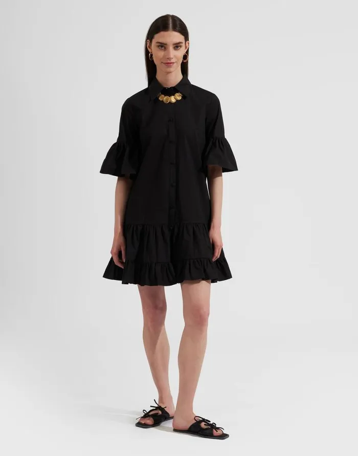 Ready To Wear Dresses La Double J Choux Dress Solid Black In Cotton Poplin