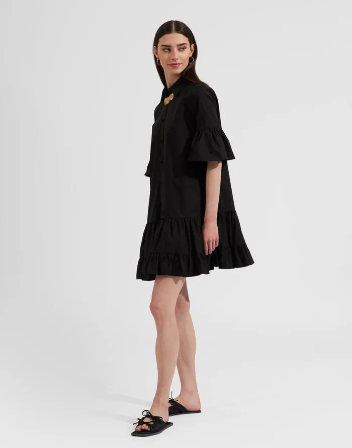 Ready To Wear Dresses La Double J Choux Dress Solid Black In Cotton Poplin Ready To Wear Dresses La Double J Choux Dress Solid Black In Cotton Poplin