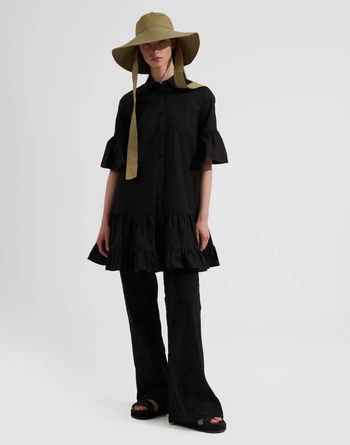 Ready To Wear Dresses La Double J Choux Dress Solid Black In Cotton Poplin Ready To Wear Dresses La Double J Choux Dress Solid Black In Cotton Poplin
