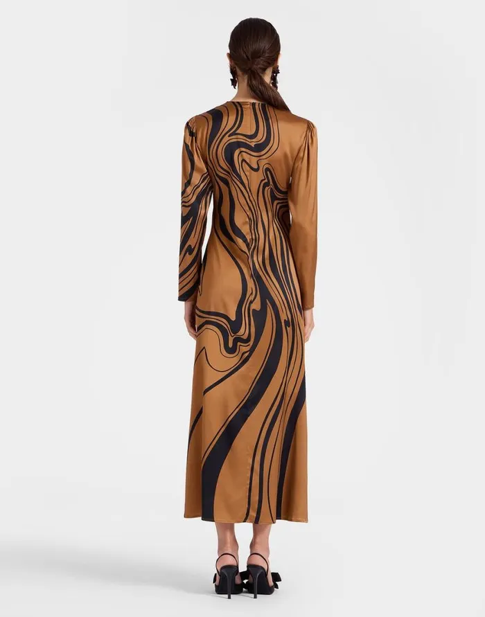 Ready To Wear Dresses La Double J Clingy Swing Big Blooms Place Brown In Stretch Satin Ready To Wear Dresses La Double J Clingy Swing Big Blooms Place Brown In Stretch Satin