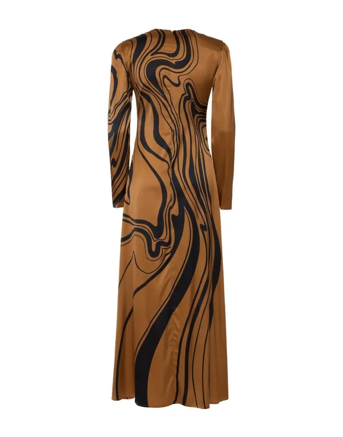 Ready To Wear Dresses La Double J Clingy Swing Big Blooms Place Brown In Stretch Satin Ready To Wear Dresses La Double J Clingy Swing Big Blooms Place Brown In Stretch Satin