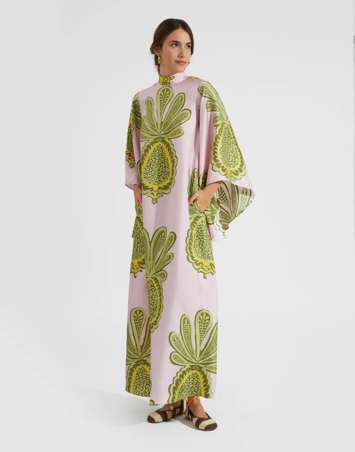 Ready To Wear Dresses La Double J Magnifico Dress Big Pineapple Pink In Twill Silk
