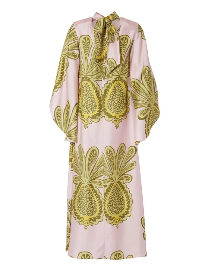 Ready To Wear Dresses La Double J Magnifico Dress Big Pineapple Pink In Twill Silk Ready To Wear Dresses La Double J Magnifico Dress Big Pineapple Pink In Twill Silk