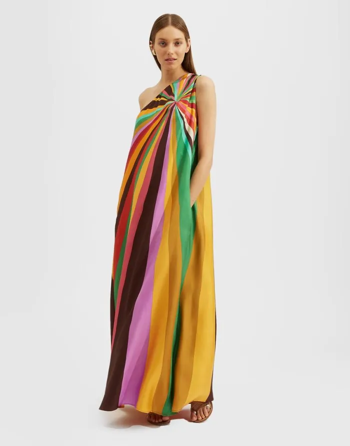 Ready To Wear Dresses La Double J Roy Dress Placed Rainbow In Twill Silk