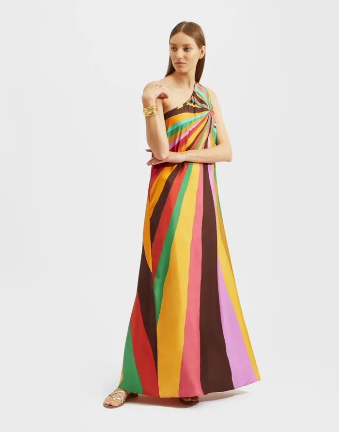 Ready To Wear Dresses La Double J Roy Dress Placed Rainbow In Twill Silk Ready To Wear Dresses La Double J Roy Dress Placed Rainbow In Twill Silk