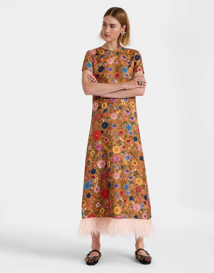 Ready To Wear Dresses La Double J Swing Dress Botticelli Rust In Silk Twill With Feathers Ready To Wear Dresses La Double J Swing Dress Botticelli Rust In Silk Twill With Feathers