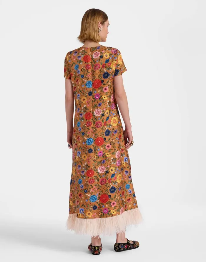 Ready To Wear Dresses La Double J Swing Dress Botticelli Rust In Silk Twill With Feathers Ready To Wear Dresses La Double J Swing Dress Botticelli Rust In Silk Twill With Feathers