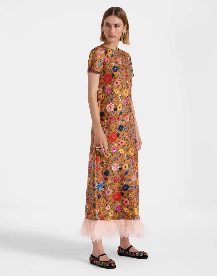 Ready To Wear Dresses La Double J Swing Dress Botticelli Rust In Silk Twill With Feathers Ready To Wear Dresses La Double J Swing Dress Botticelli Rust In Silk Twill With Feathers
