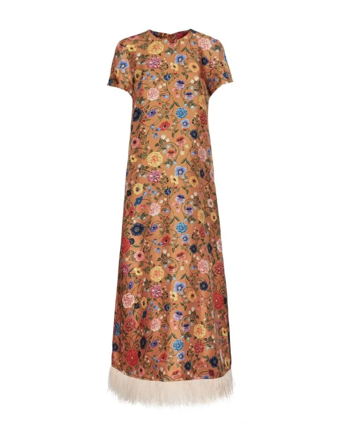 Ready To Wear Dresses La Double J Swing Dress Botticelli Rust In Silk Twill With Feathers Ready To Wear Dresses La Double J Swing Dress Botticelli Rust In Silk Twill With Feathers