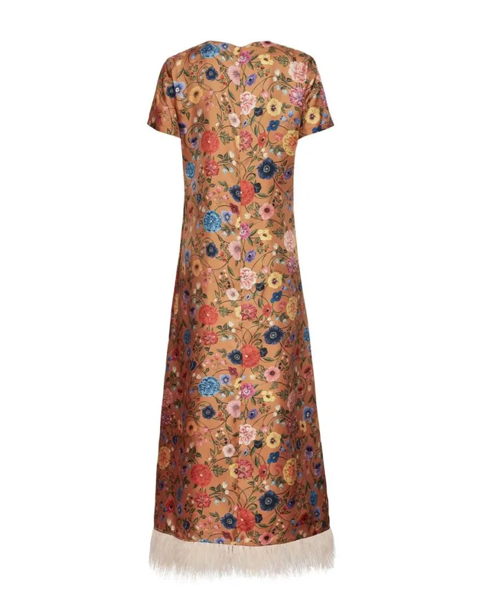 Ready To Wear Dresses La Double J Swing Dress Botticelli Rust In Silk Twill With Feathers Ready To Wear Dresses La Double J Swing Dress Botticelli Rust In Silk Twill With Feathers