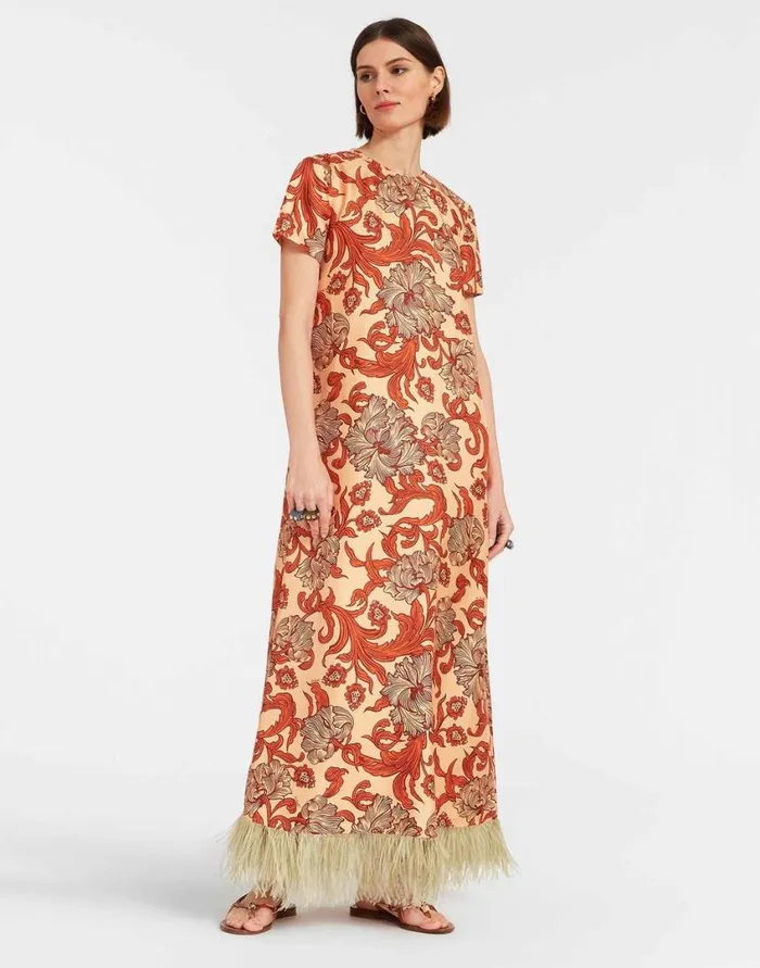 Ready To Wear Dresses La Double J Swing Dress Reef Pale Pink In Silk Twill With Feathers Ready To Wear Dresses La Double J Swing Dress Reef Pale Pink In Silk Twill With Feathers