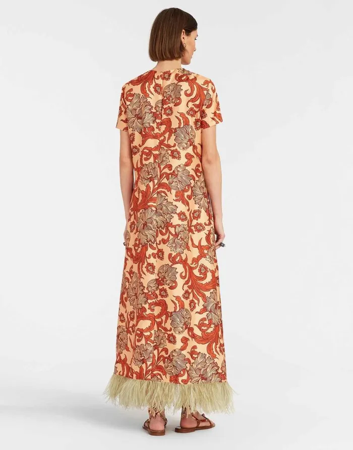 Ready To Wear Dresses La Double J Swing Dress Reef Pale Pink In Silk Twill With Feathers Ready To Wear Dresses La Double J Swing Dress Reef Pale Pink In Silk Twill With Feathers