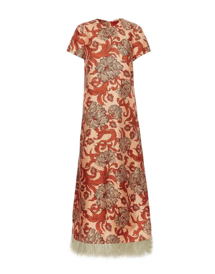 Ready To Wear Dresses La Double J Swing Dress Reef Pale Pink In Silk Twill With Feathers Ready To Wear Dresses La Double J Swing Dress Reef Pale Pink In Silk Twill With Feathers