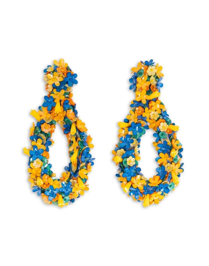 Ready To Wear Jewelry La Double J Confetti Hoop Earrings Solid Yellow In Macro Flower
