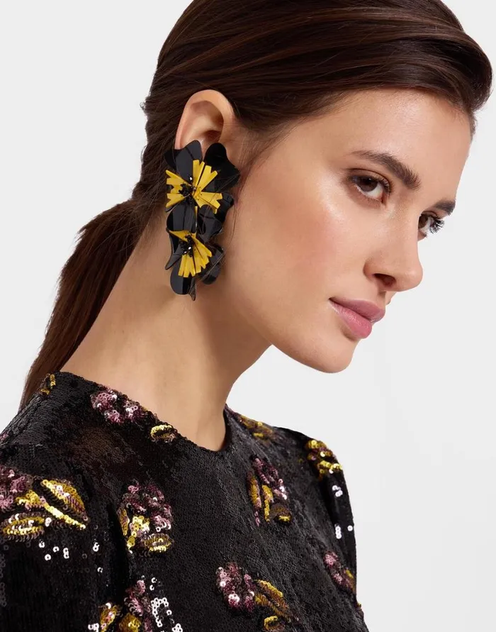 Ready To Wear Jewelry La Double J Flora Earrings Solid Black In Macro Pansy
