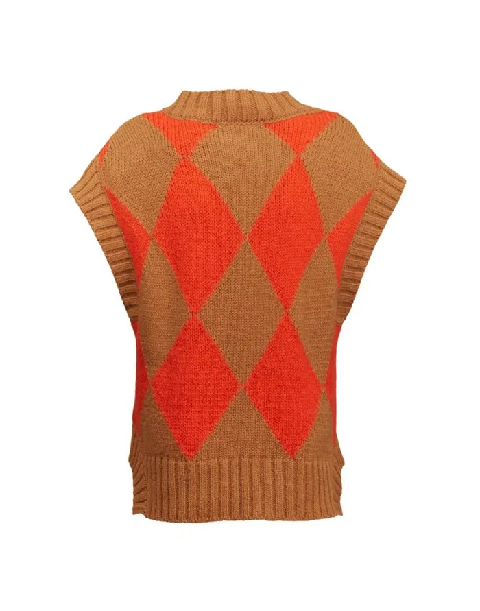 Ready To Wear Knitwear La Double J Argyle Gilet Camel Orange In Wool Ready To Wear Knitwear La Double J Argyle Gilet Camel Orange In Wool