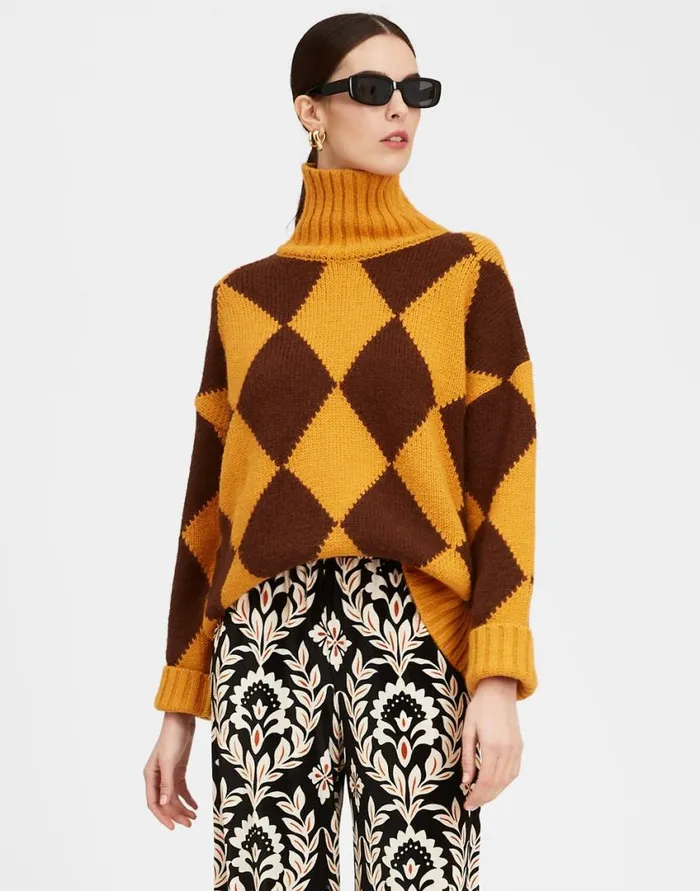 Ready To Wear Knitwear La Double J Argyle Sweater Yellow Brown In Wool