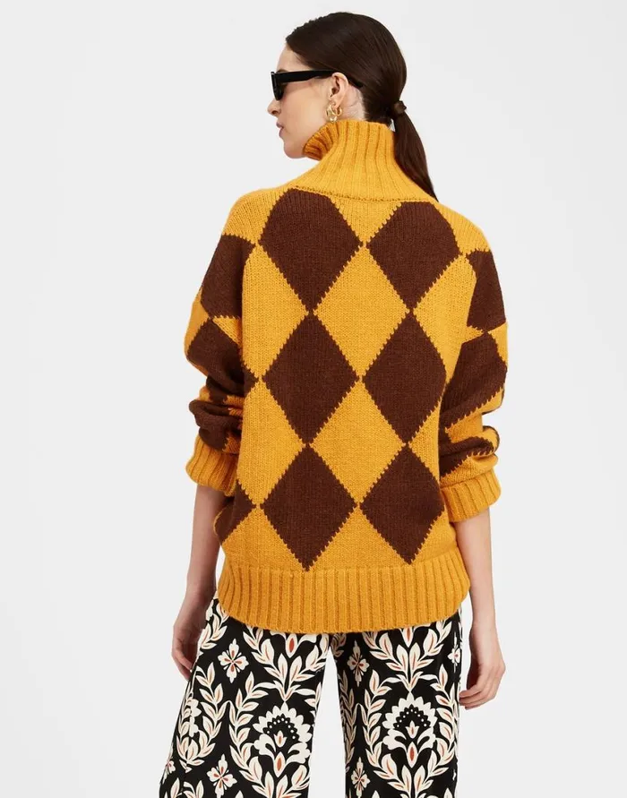 Ready To Wear Knitwear La Double J Argyle Sweater Yellow Brown In Wool Ready To Wear Knitwear La Double J Argyle Sweater Yellow Brown In Wool