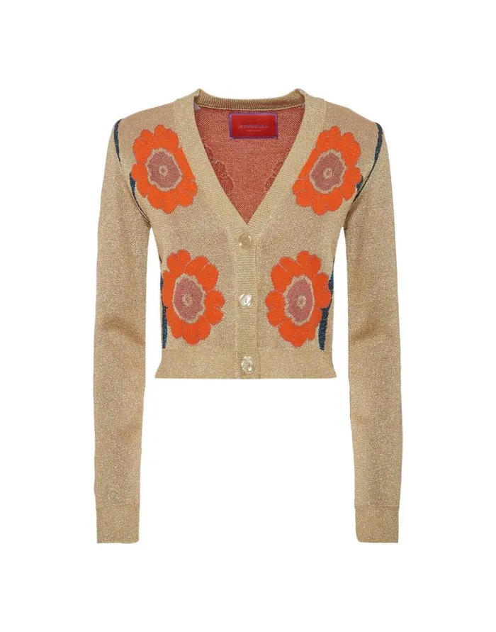 Ready To Wear Knitwear La Double J Daisychain Mini Cardigan Orange and Gold In Jacquard Lurex Ready To Wear Knitwear La Double J Daisychain Mini Cardigan Orange and Gold In Jacquard Lurex