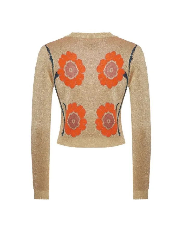 Ready To Wear Knitwear La Double J Daisychain Mini Cardigan Orange and Gold In Jacquard Lurex Ready To Wear Knitwear La Double J Daisychain Mini Cardigan Orange and Gold In Jacquard Lurex