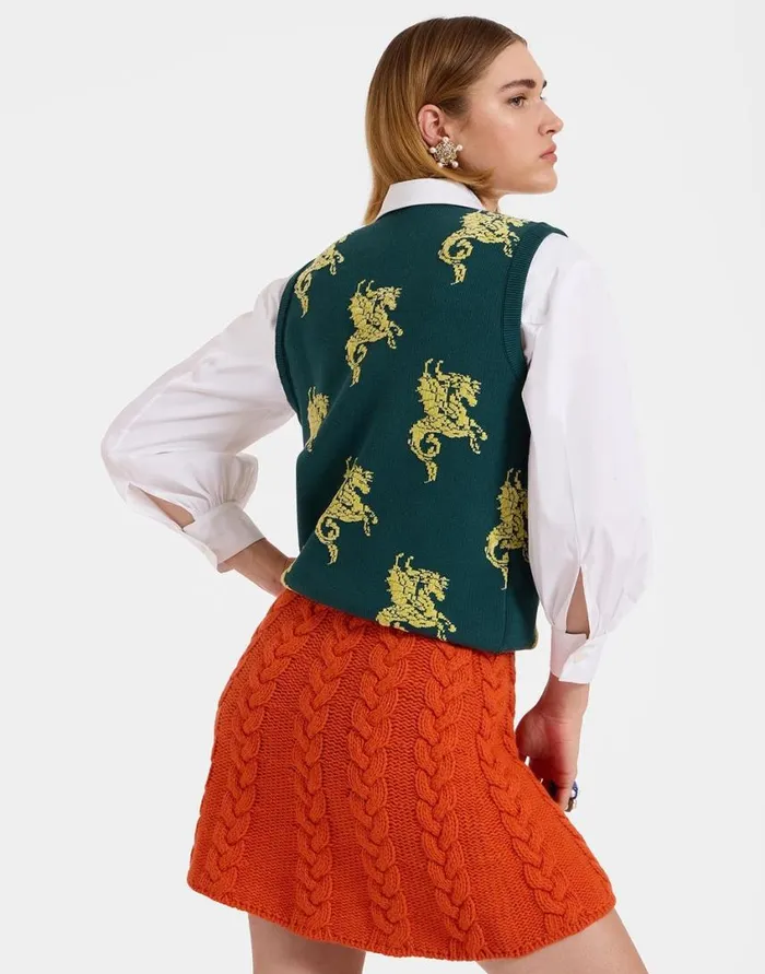Ready To Wear Knitwear La Double J Gryphos Gilet Black and Lime In Fleece Jacquard Ready To Wear Knitwear La Double J Gryphos Gilet Black and Lime In Fleece Jacquard