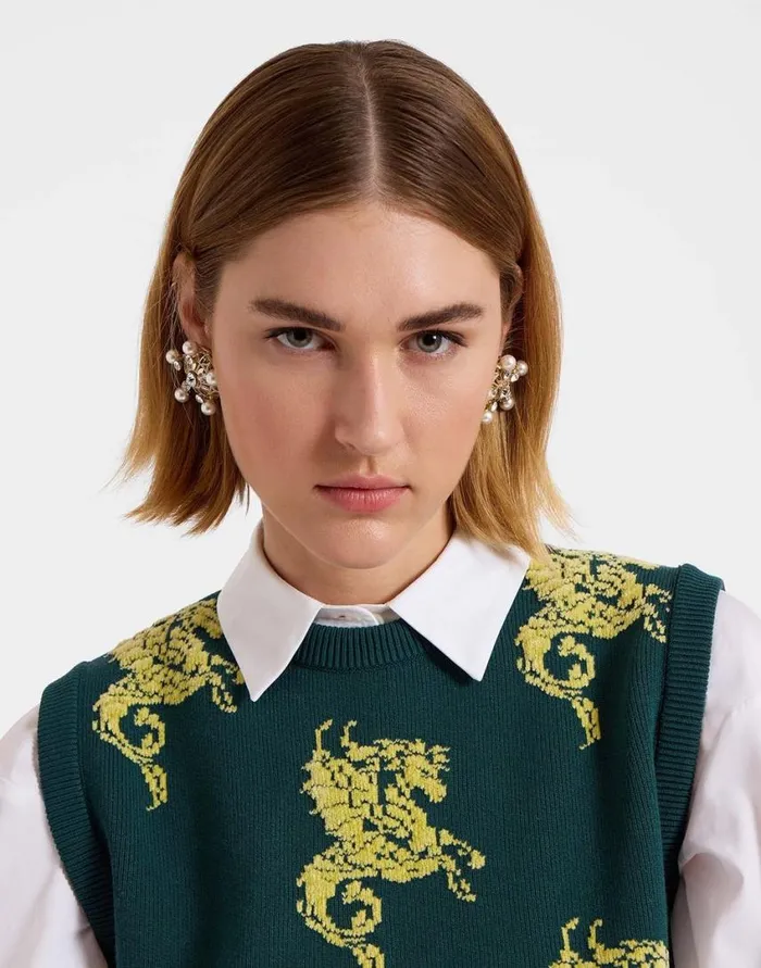 Ready To Wear Knitwear La Double J Gryphos Gilet Black and Lime In Fleece Jacquard Ready To Wear Knitwear La Double J Gryphos Gilet Black and Lime In Fleece Jacquard
