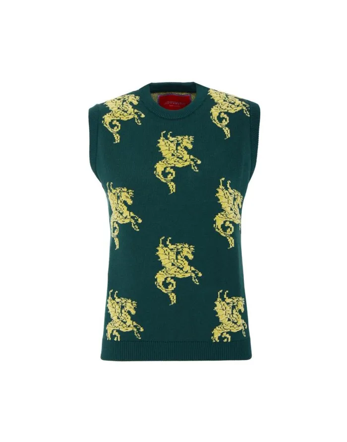 Ready To Wear Knitwear La Double J Gryphos Gilet Black and Lime In Fleece Jacquard Ready To Wear Knitwear La Double J Gryphos Gilet Black and Lime In Fleece Jacquard