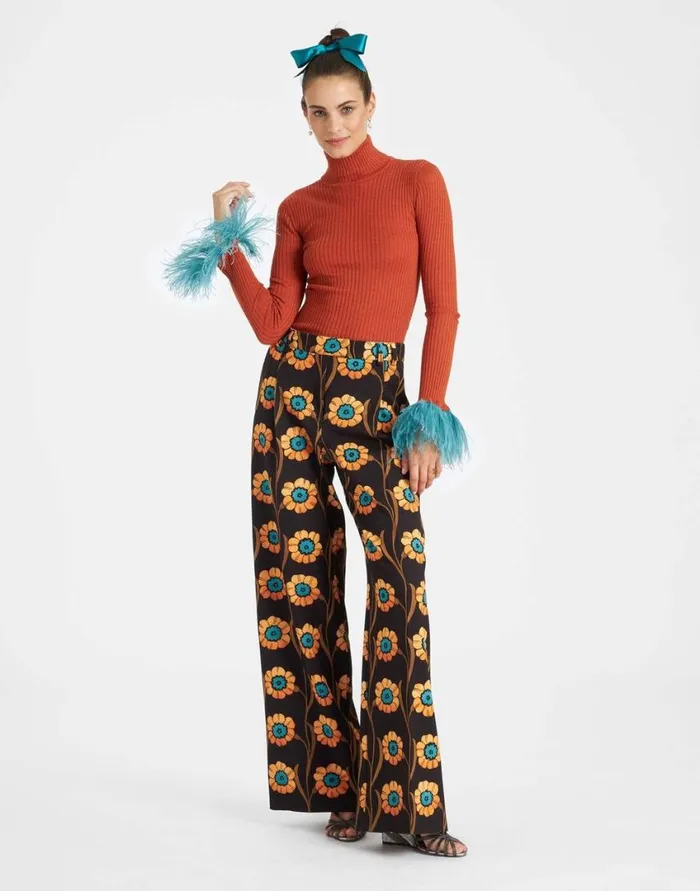 Ready To Wear Knitwear La Double J High Kick Top Orange In Ribbed Silk Cashmere With Feathers Ready To Wear Knitwear La Double J High Kick Top Orange In Ribbed Silk Cashmere With Feathers