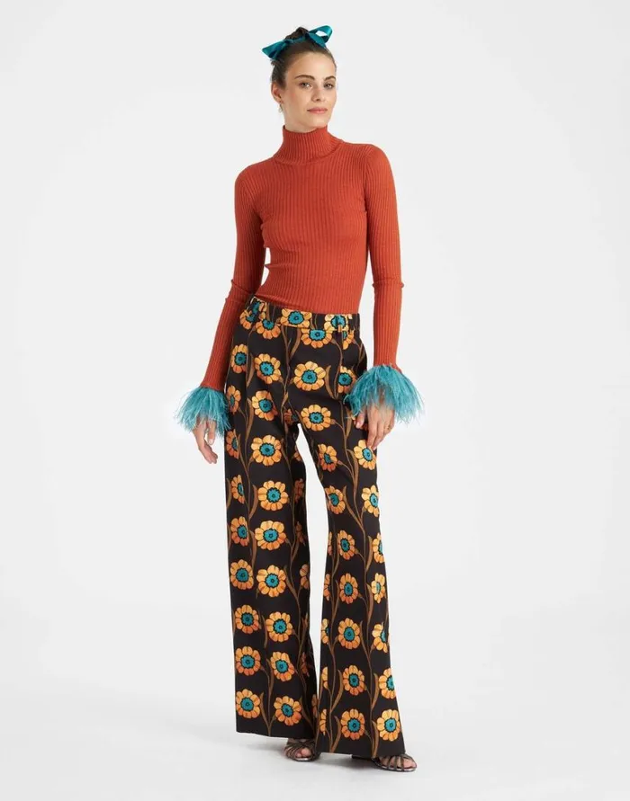 Ready To Wear Knitwear La Double J High Kick Top Orange In Ribbed Silk Cashmere With Feathers Ready To Wear Knitwear La Double J High Kick Top Orange In Ribbed Silk Cashmere With Feathers