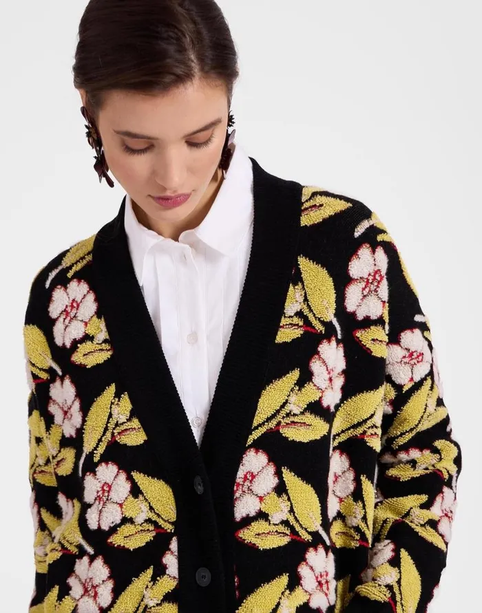 Ready To Wear Knitwear La Double J Mayfair Cardigan Mayfair Black In Jacquard Ready To Wear Knitwear La Double J Mayfair Cardigan Mayfair Black In Jacquard