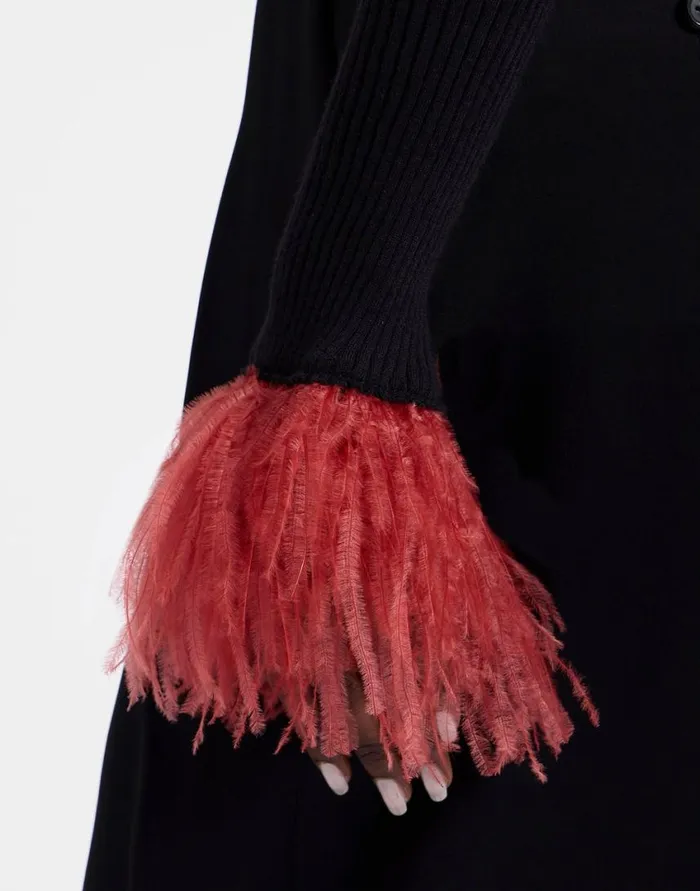 Ready To Wear Knitwear La Double J VNeck High Kick Top Solid Black In Ribbed Silk Cashmere With Feathers Ready To Wear Knitwear La Double J VNeck High Kick Top Solid Black In Ribbed Silk Cashmere With Feathers