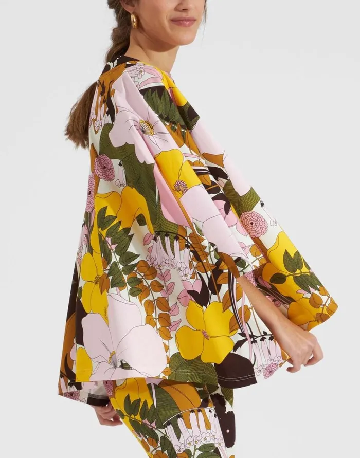 Ready To Wear Loungewear La Double J Meditation Poncho Big Flower Rose In Cotton Ready To Wear Loungewear La Double J Meditation Poncho Big Flower Rose In Cotton