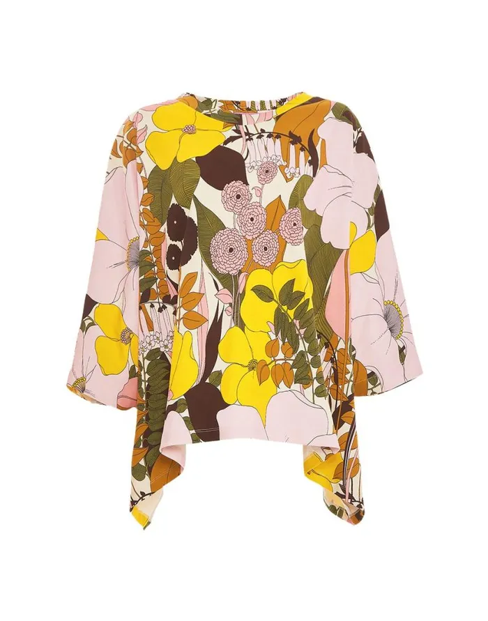 Ready To Wear Loungewear La Double J Meditation Poncho Big Flower Rose In Cotton Ready To Wear Loungewear La Double J Meditation Poncho Big Flower Rose In Cotton