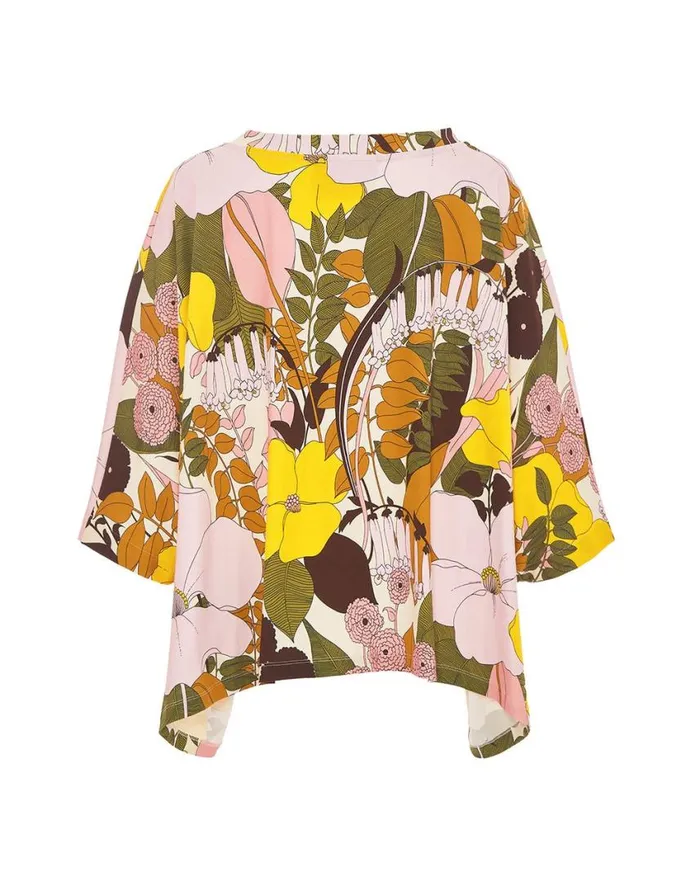 Ready To Wear Loungewear La Double J Meditation Poncho Big Flower Rose In Cotton Ready To Wear Loungewear La Double J Meditation Poncho Big Flower Rose In Cotton