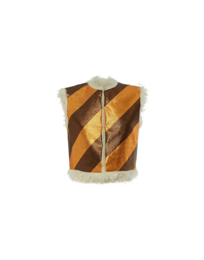 Ready To Wear Outerwear La Double J Glam Reversibile Gilet Intarsia Bronze In Faux Python Ready To Wear Outerwear La Double J Glam Reversibile Gilet Intarsia Bronze In Faux Python