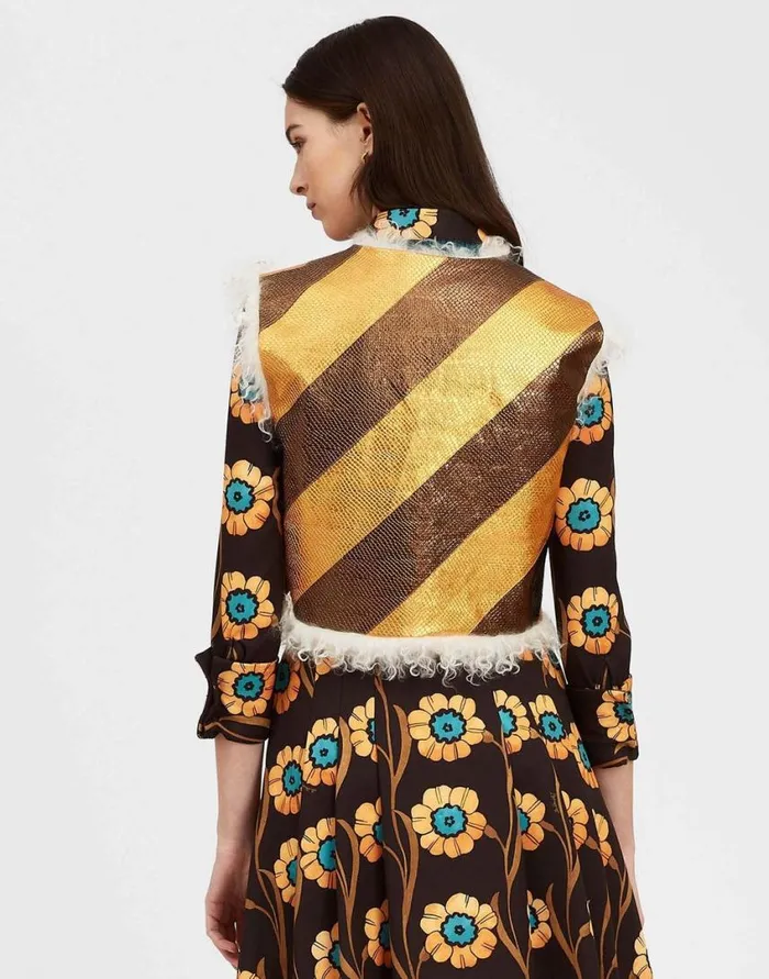 Ready To Wear Outerwear La Double J Glam Reversibile Gilet Intarsia Bronze In Faux Python Ready To Wear Outerwear La Double J Glam Reversibile Gilet Intarsia Bronze In Faux Python