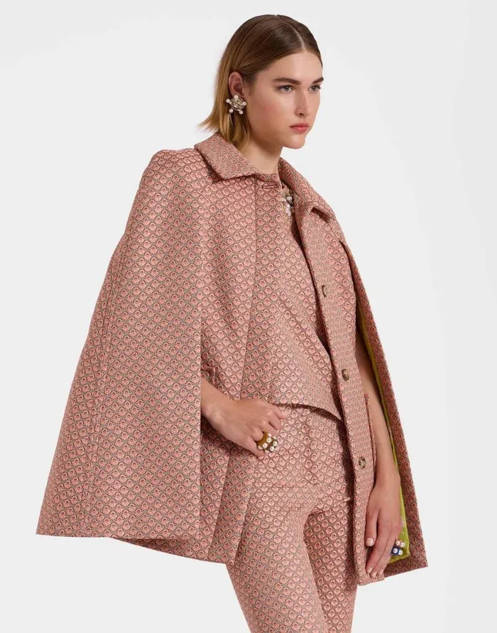 Ready To Wear Outerwear La Double J Milano Mini Cape Tulip Pale Pink In Jacquard
