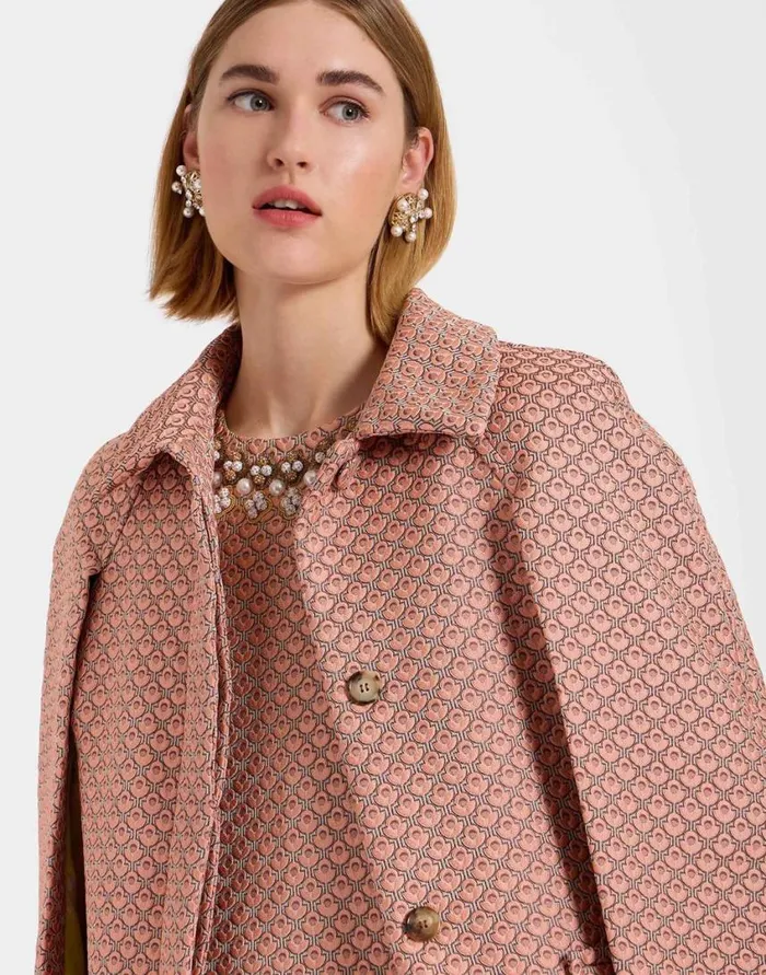 Ready To Wear Outerwear La Double J Milano Mini Cape Tulip Pale Pink In Jacquard Ready To Wear Outerwear La Double J Milano Mini Cape Tulip Pale Pink In Jacquard