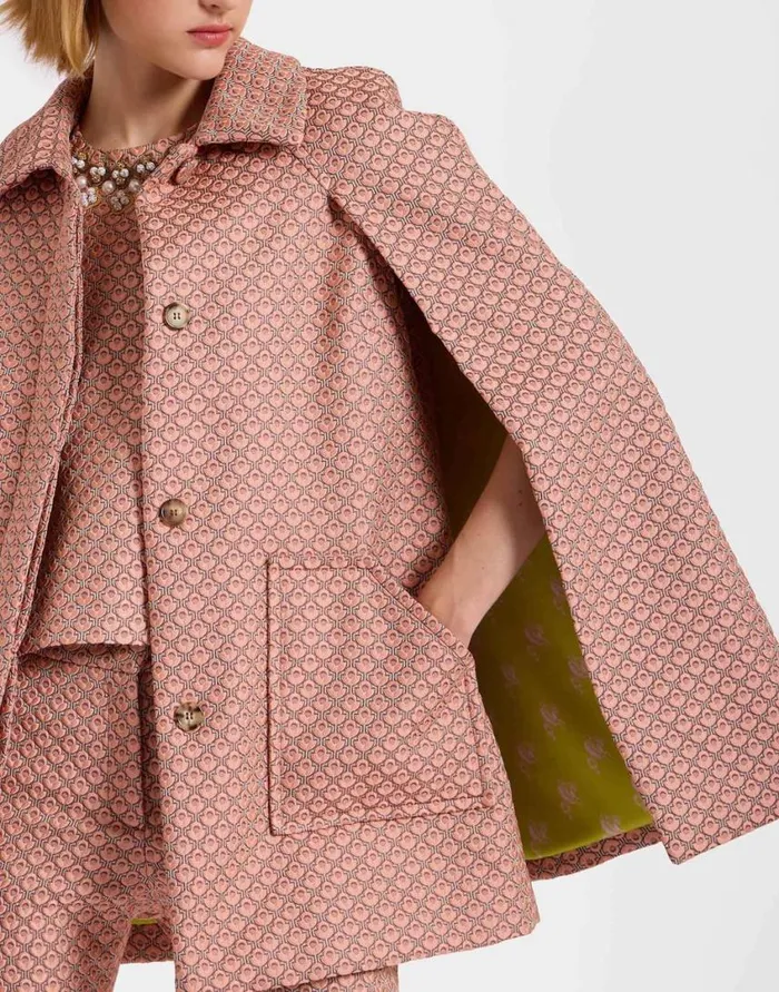 Ready To Wear Outerwear La Double J Milano Mini Cape Tulip Pale Pink In Jacquard Ready To Wear Outerwear La Double J Milano Mini Cape Tulip Pale Pink In Jacquard
