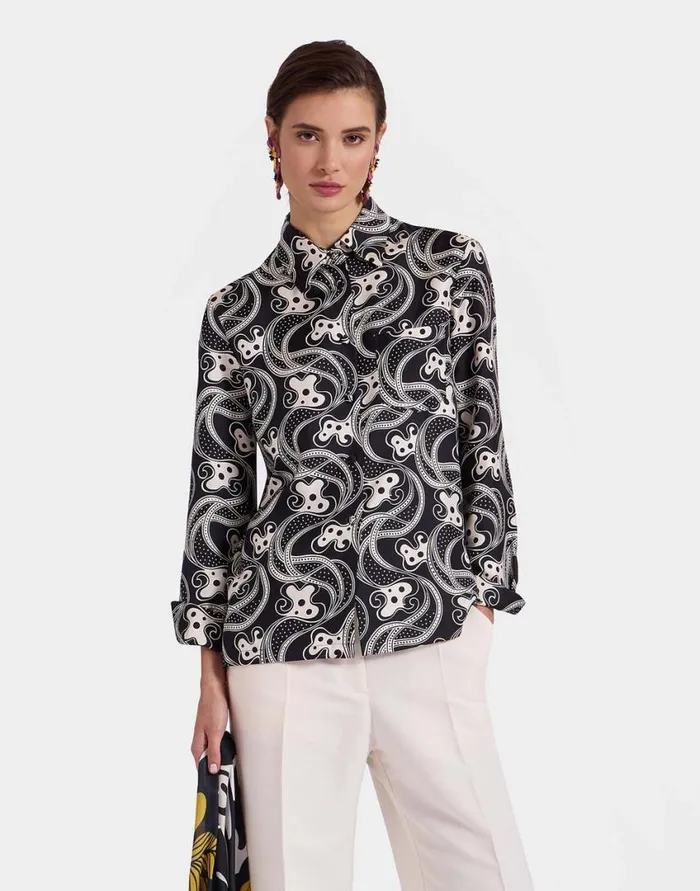 Ready To Wear Shirts and Tops La Double J Boy Shirt Aperol Black and White In Silk Twill Ready To Wear Shirts and Tops La Double J Boy Shirt Aperol Black and White In Silk Twill