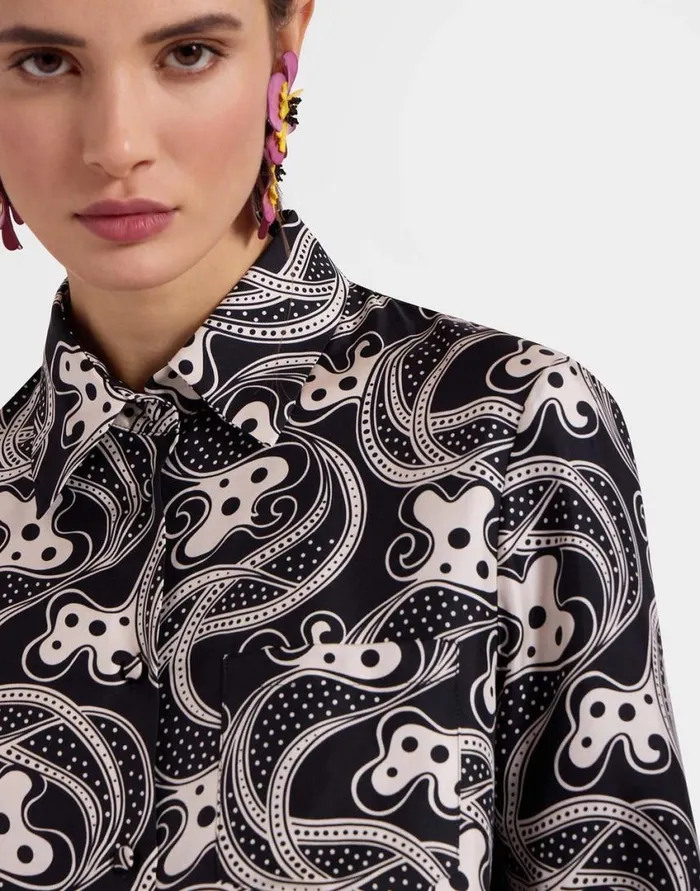 Ready To Wear Shirts and Tops La Double J Boy Shirt Aperol Black and White In Silk Twill Ready To Wear Shirts and Tops La Double J Boy Shirt Aperol Black and White In Silk Twill