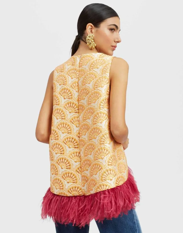 Ready To Wear Shirts and Tops La Double J La Scala Top Fans Gold In Jacquard With Feathers Ready To Wear Shirts and Tops La Double J La Scala Top Fans Gold In Jacquard With Feathers