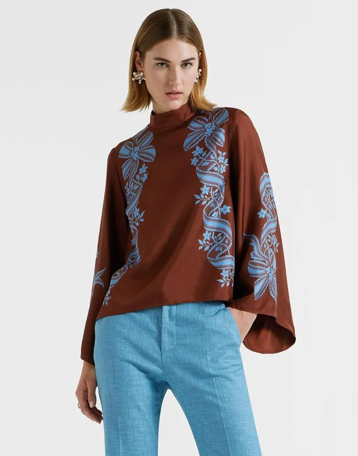Ready To Wear Shirts and Tops La Double J Make An Exit Top Signoria Place Brown In Silk Twill Ready To Wear Shirts and Tops La Double J Make An Exit Top Signoria Place Brown In Silk Twill