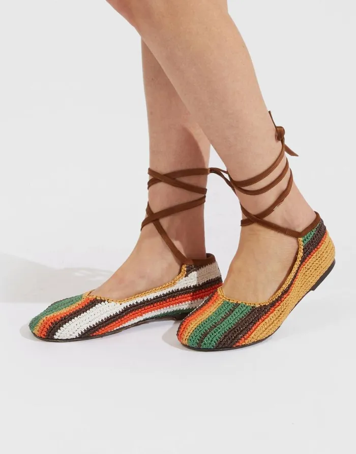 Ready To Wear Shoes La Double J Ballerina Flats Multicolor Cioccolato In Raffia