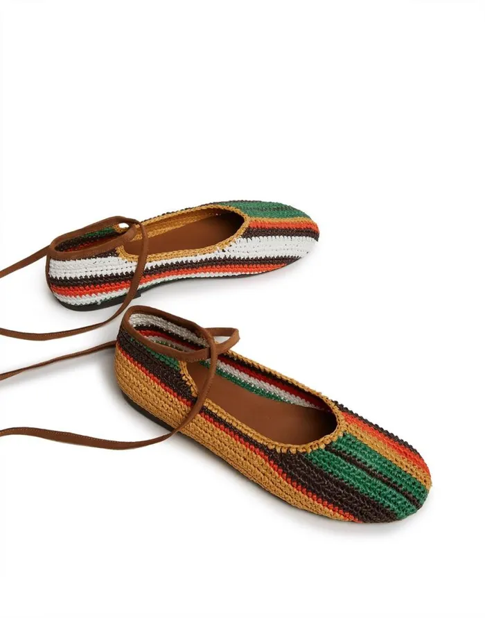 Ready To Wear Shoes La Double J Ballerina Flats Multicolor Cioccolato In Raffia Ready To Wear Shoes La Double J Ballerina Flats Multicolor Cioccolato In Raffia