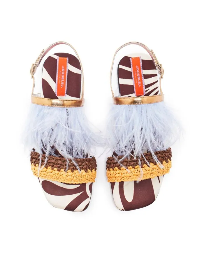 Ready To Wear Shoes La Double J Medal Sandal Watermarble In Twill Ready To Wear Shoes La Double J Medal Sandal Watermarble In Twill