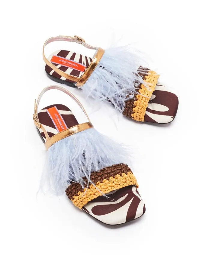 Ready To Wear Shoes La Double J Medal Sandal Watermarble In Twill Ready To Wear Shoes La Double J Medal Sandal Watermarble In Twill