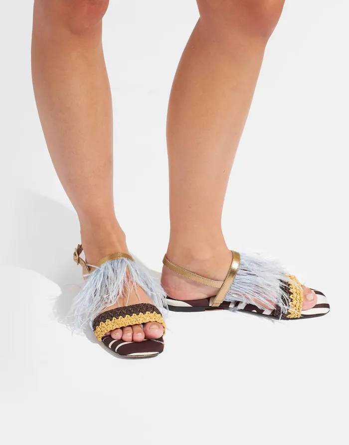 Ready To Wear Shoes La Double J Medal Sandal Watermarble In Twill Ready To Wear Shoes La Double J Medal Sandal Watermarble In Twill