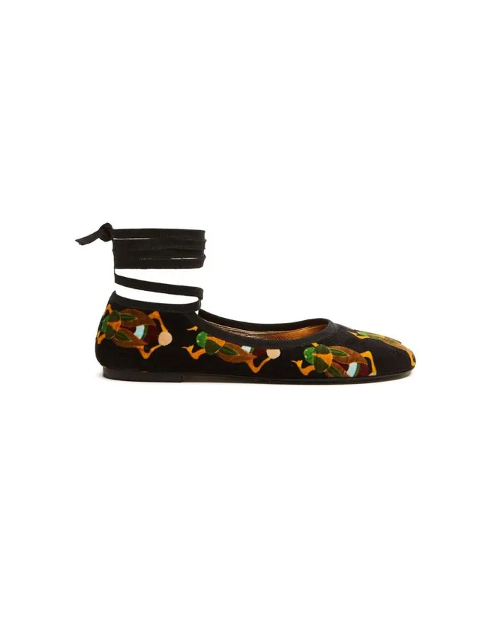Ready To Wear Shoes La Double J Winter Ballerina Flats Scarab Black In Cotton Velvet