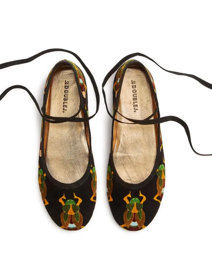Ready To Wear Shoes La Double J Winter Ballerina Flats Scarab Black In Cotton Velvet Ready To Wear Shoes La Double J Winter Ballerina Flats Scarab Black In Cotton Velvet